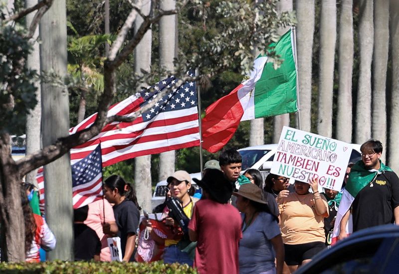 Protesters denounce Trump immigration policies outside his Florida golf club