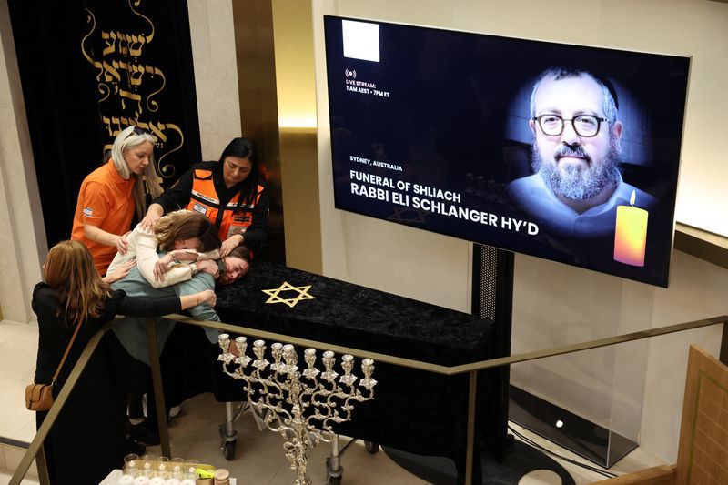 Sydney mourners remember slain rabbi at Bondi Beach funeral