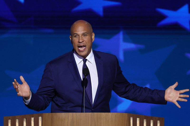 Democratic US Senator Booker takes on Trump in record-breaking speech