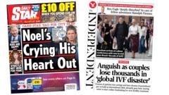 The Papers: 'Noel's crying his heart out' and 'global IVF disaster'