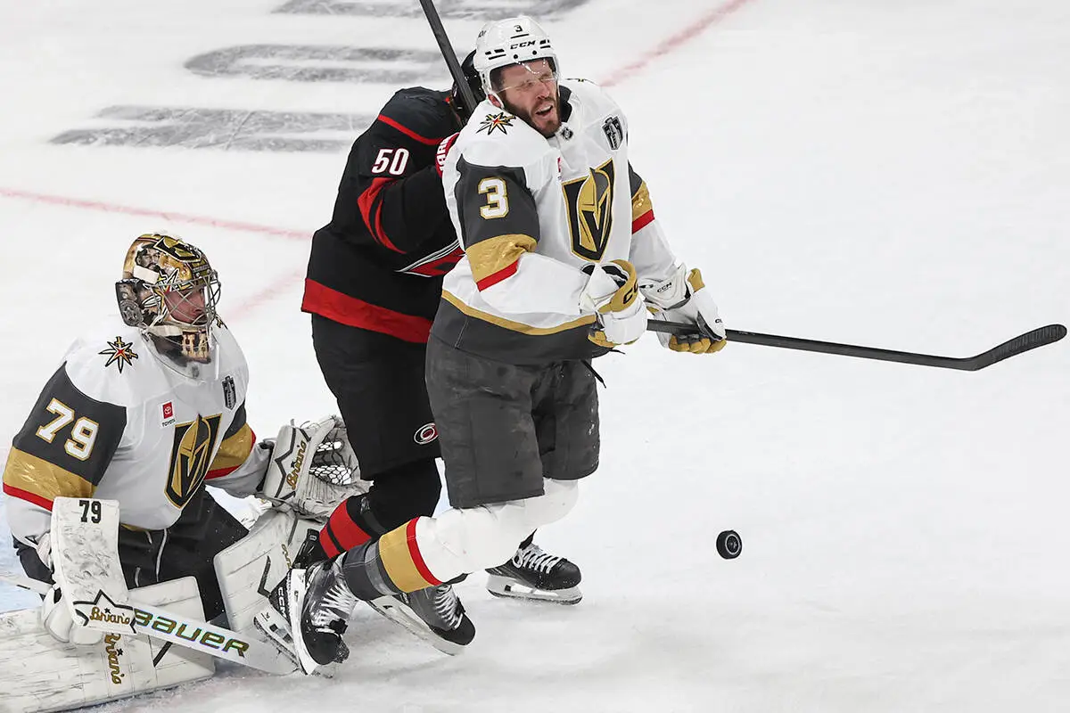 After taking puck to the face, Golden Knights defenseman returning to Las Vegas with team