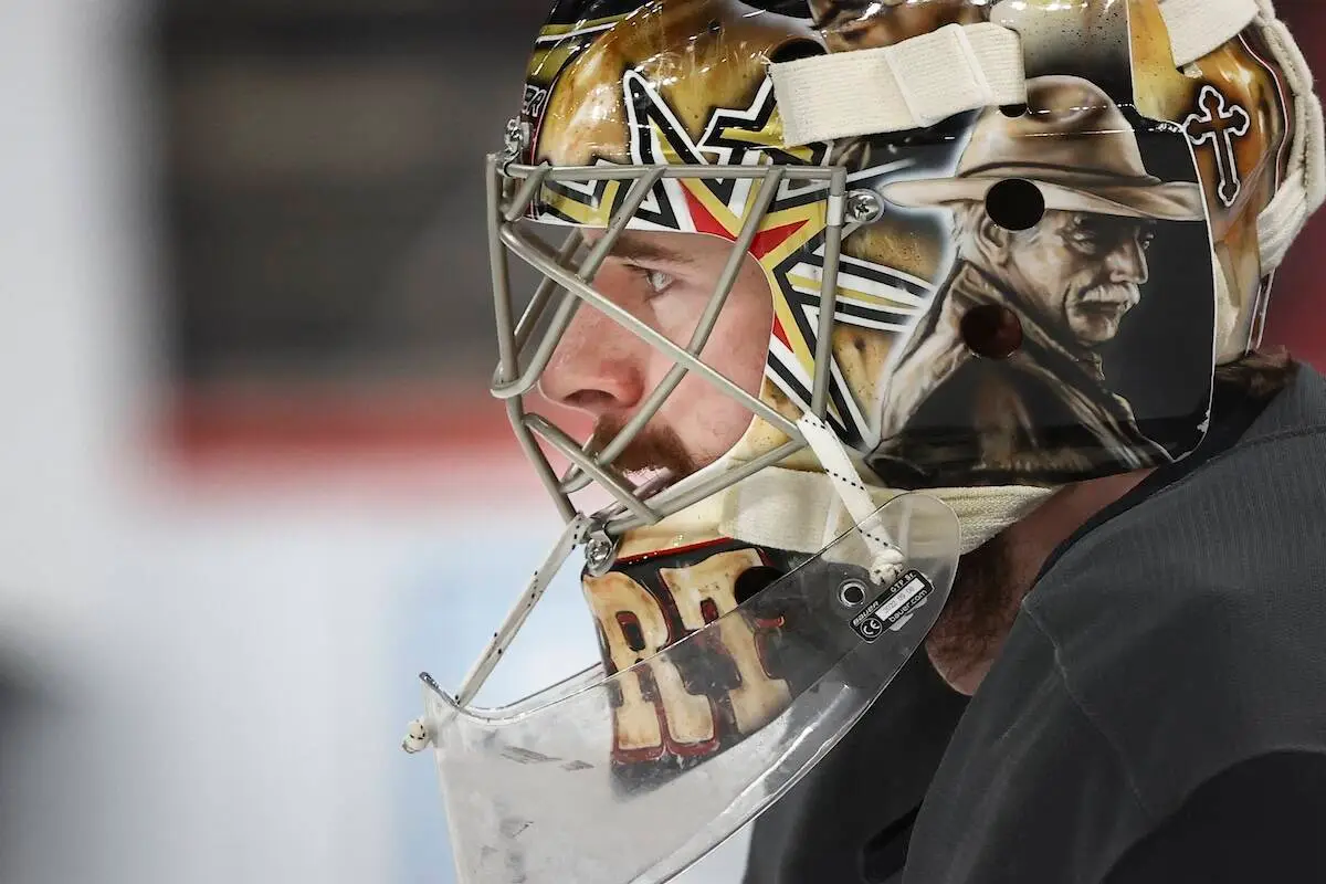 No, Golden Knights’ Hart isn’t wearing helmet with photos of controversial celebrities