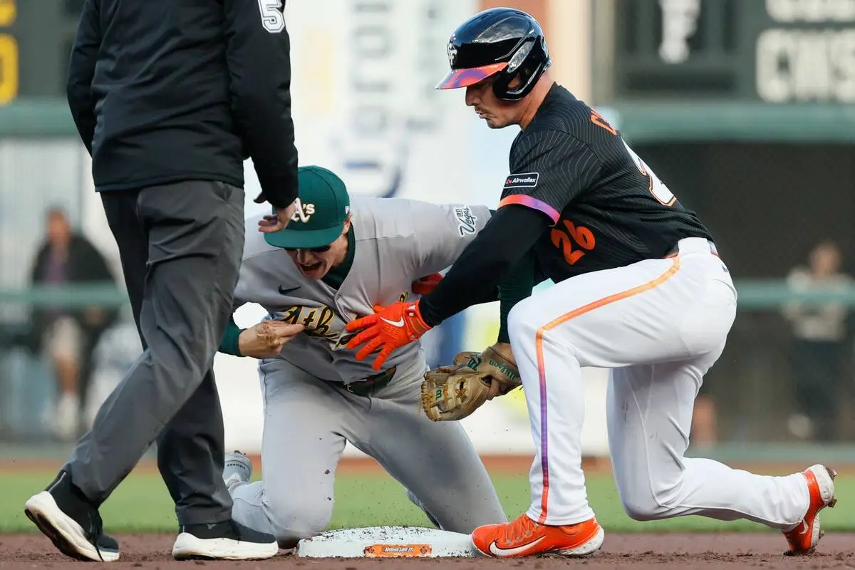 Athletics’ Zack Gelof loses hit streak at 24 games after getting spiked on his right hand