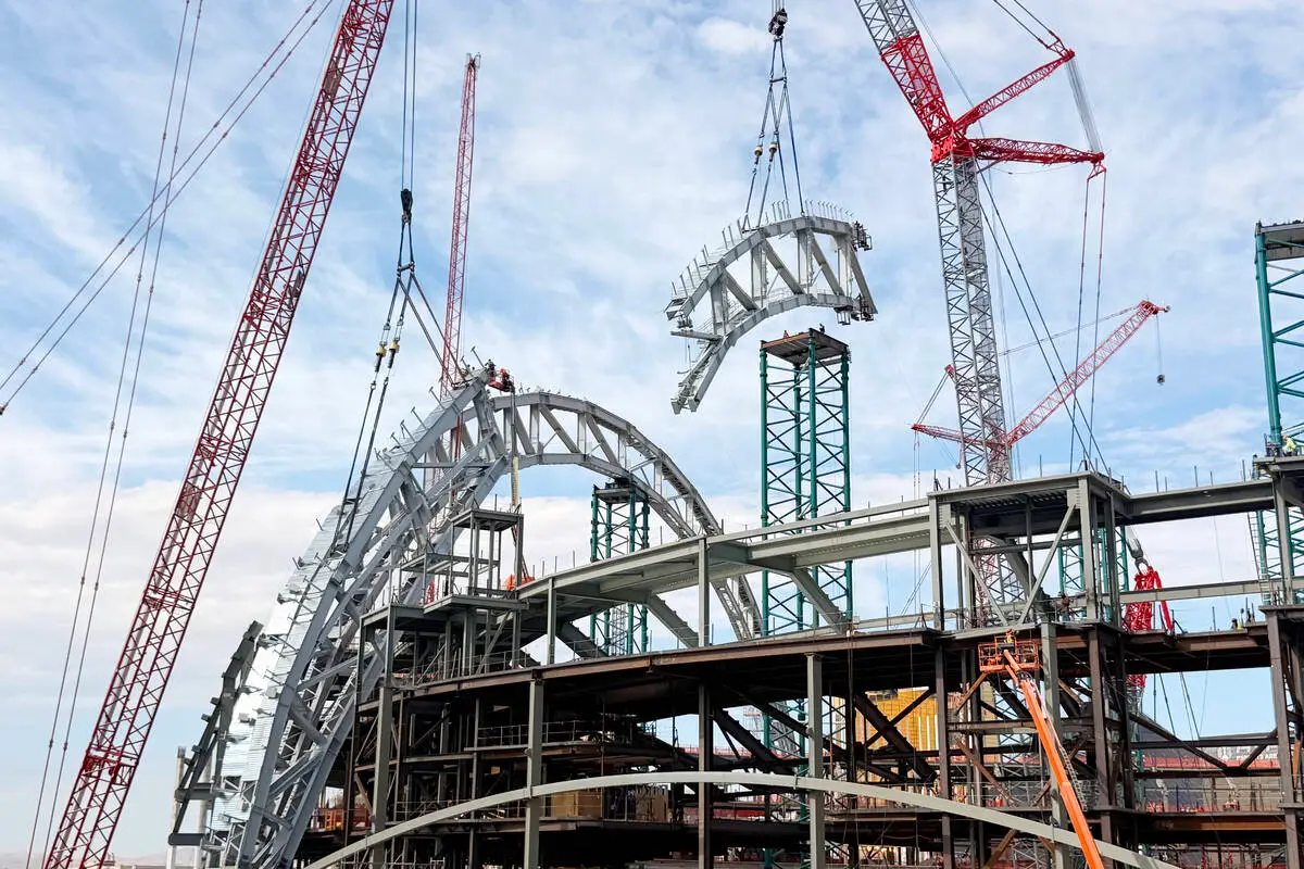 Raising the roof: Crews install second truss at A’s Vegas ballpark