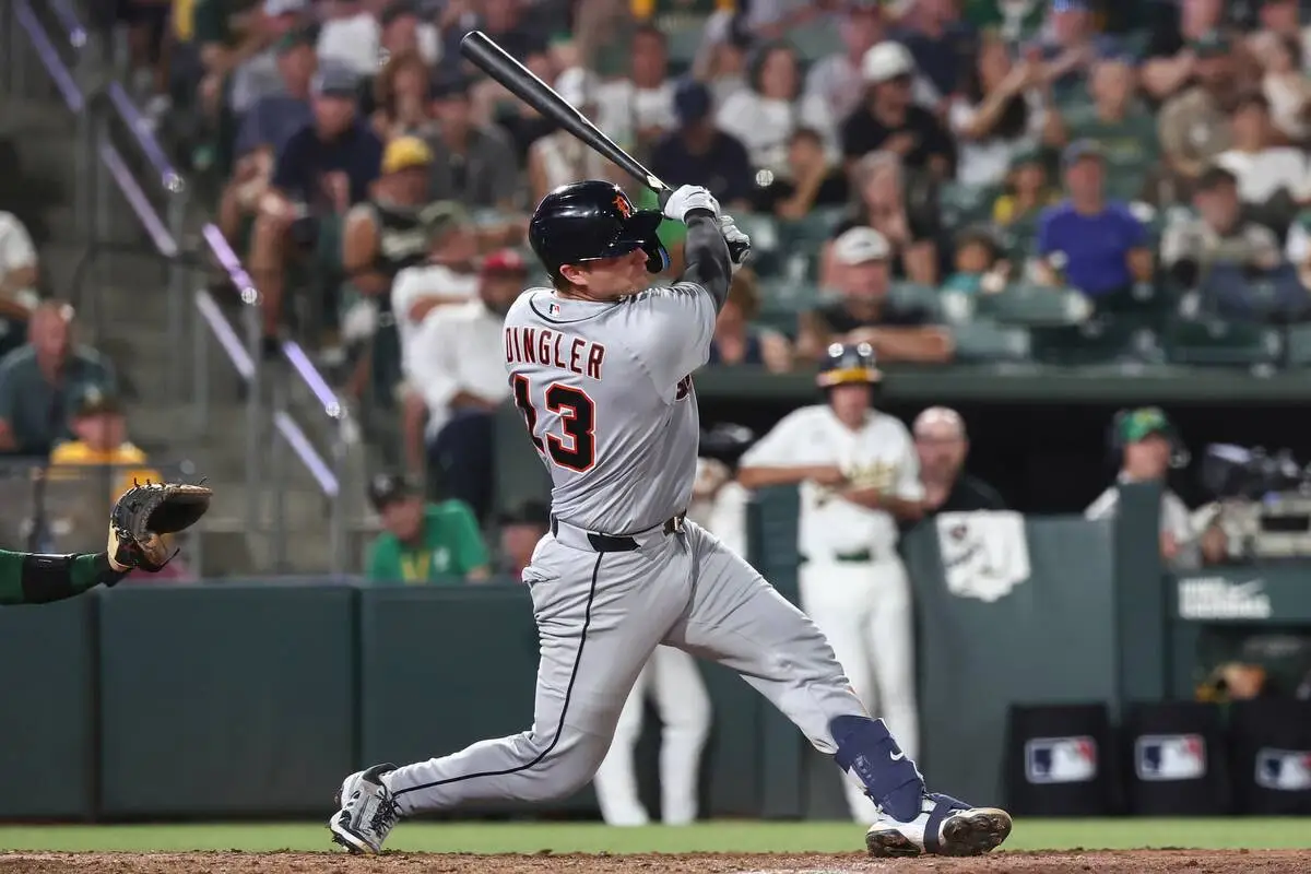 Dillon Dingler’s grand slam helps the Tigers beat A’s 13-1 in Max Clark’s debut