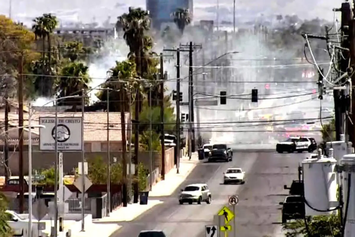 Roads blocked as crews battle fires in central Las Vegas Valley
