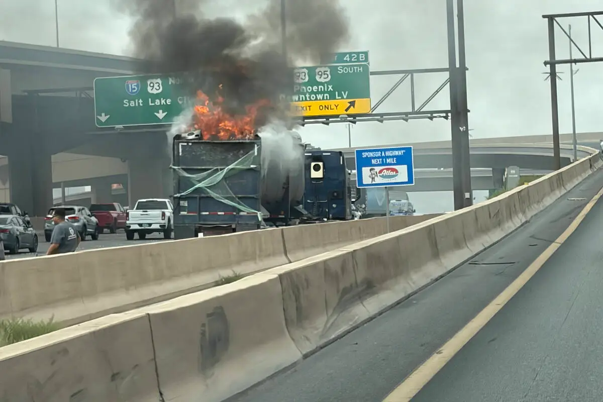 Vehicle fire near downtown Las Vegas brings traffic to a crawl
